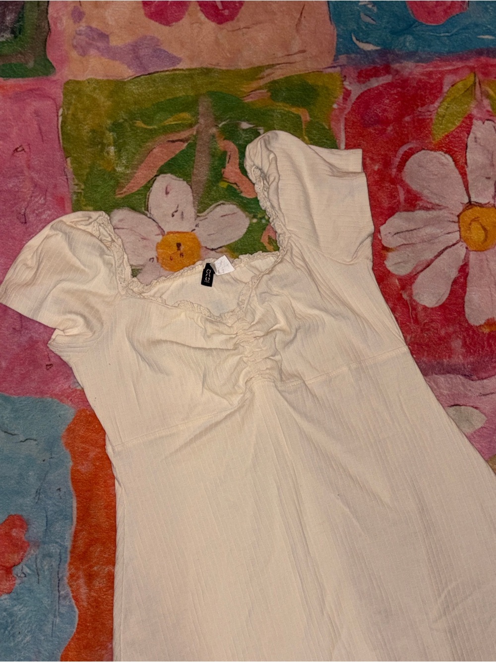 H&M Cream Ruched Front Puff Sleeve Girls Dress